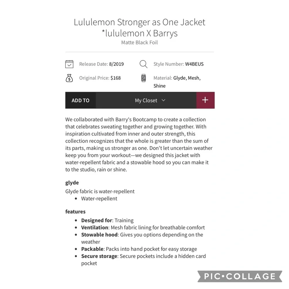 Lululemon Stronger as One Jacket *lululemon X Barrys Matte Black Foil Size 2